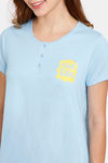 Rosaline Geo Blooms Knit Cotton Mid Length Nightdress - Airy Blue — thumbnail 5
